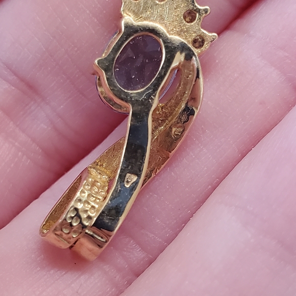 18k Yellow Gold Blue Topaz Diamond Pendant - Picture 7 of 11